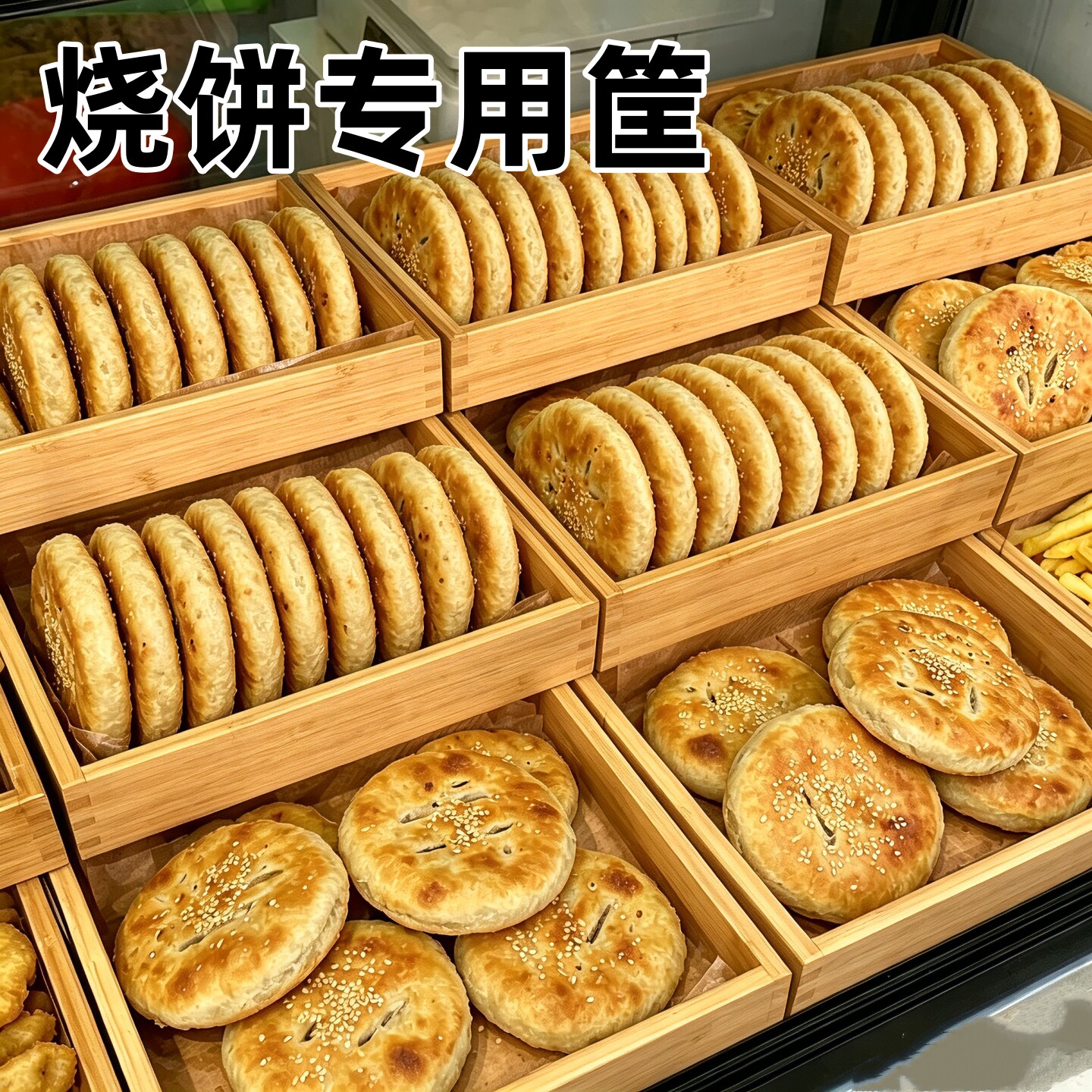 放烧饼专用筐长方形商用三明治专用摆摊陈列摆放收纳展示托盘木质