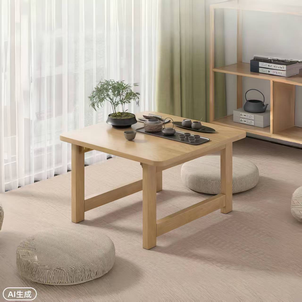 实木折叠桌家用简易小方桌床上学习吃饭矮桌榻榻米茶几阳台矮桌