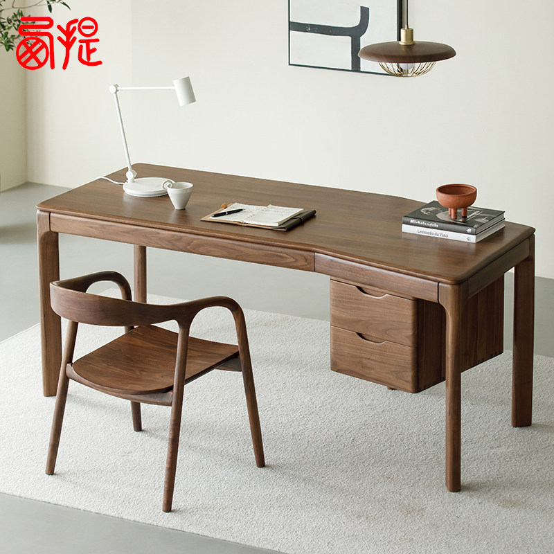 北美黑胡桃木全实木书桌老板办公桌简约现代转角电脑桌家用写字台