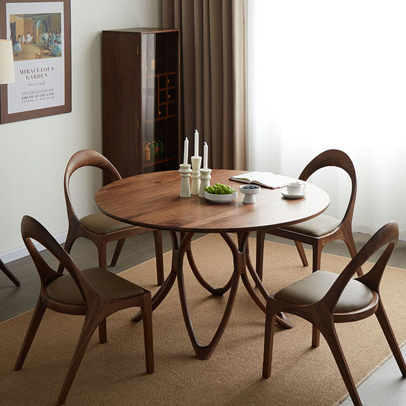 西提实木圆餐桌北美黑胡桃木圆桌现代简约小户型餐厅吃饭桌子