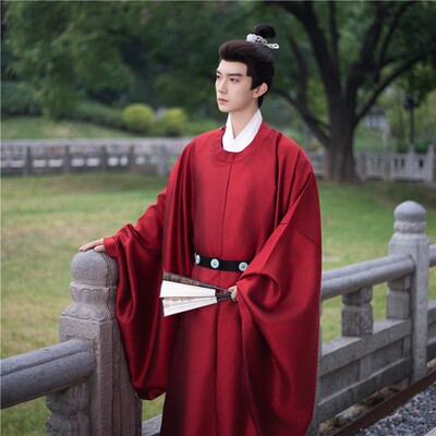 泊月间《状元郎》原创明制圆领袍官袍纯红色古装袍暗纹走秀风日常