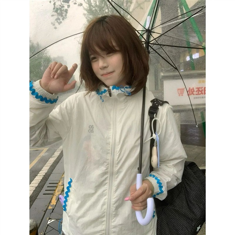韩系运动风连帽开衫防晒衣女款夏季宽松百搭轻薄透气户外休闲外套