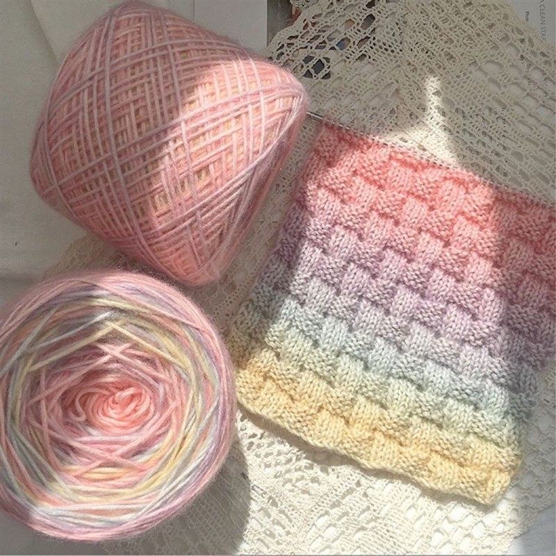 七彩渐变色彩虹DIY手工编织晕染蛋糕绒围巾披肩毛线团材料特价