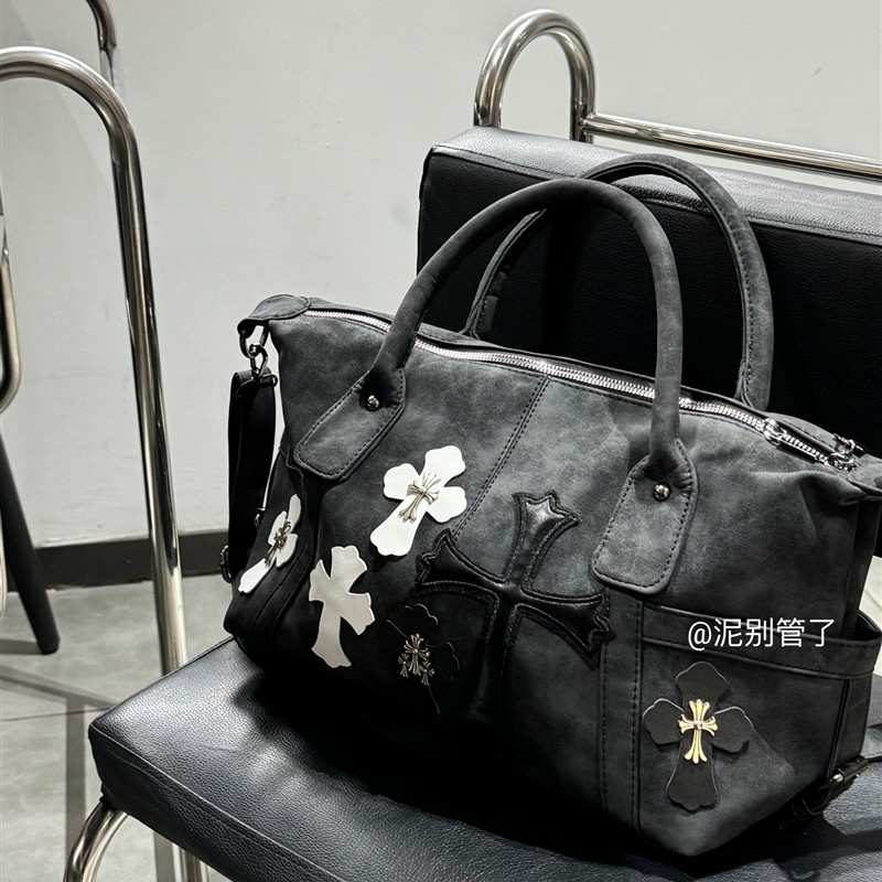 除我之外全是盗图K罗黑白拼接通勤包罗马金属十字架单肩斜挎包