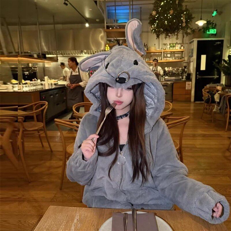 朋克鼠鼠毛毛绒外套女 万圣节美式Y2K亚文化 可爱秋冬环保皮草上