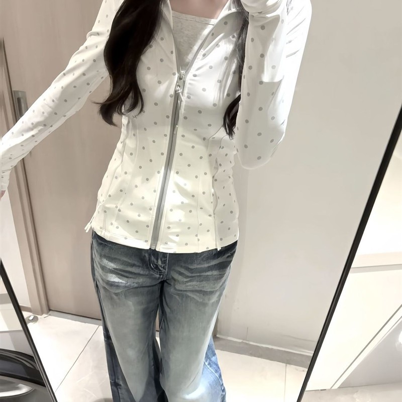 韩系波点修身防晒衣女款夏季新款户外骑行外套轻薄凉感透气空调衫