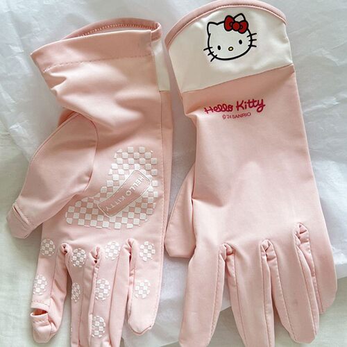 夏天防晒冰丝防滑Hello Kitty手套女可爱全指薄款开车防紫外线