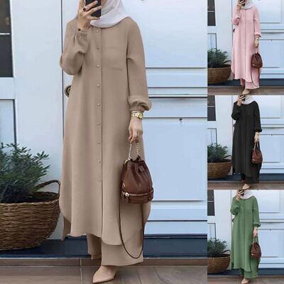 Solid color long sleeved pants set for women纯色长袖长裤套装
