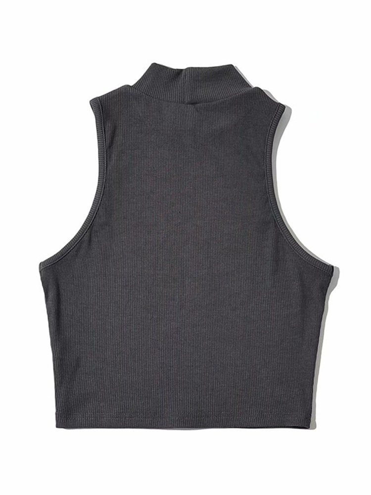 high neck elastic high waist sleeveless top 高领弹力无袖上衣