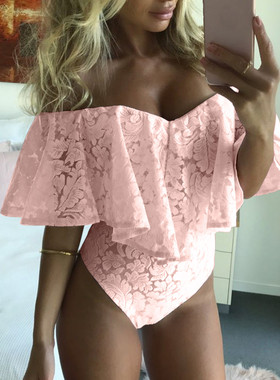 Fashion Sexy off-the-shoulder lace onesie 性感露肩蕾丝连体衣