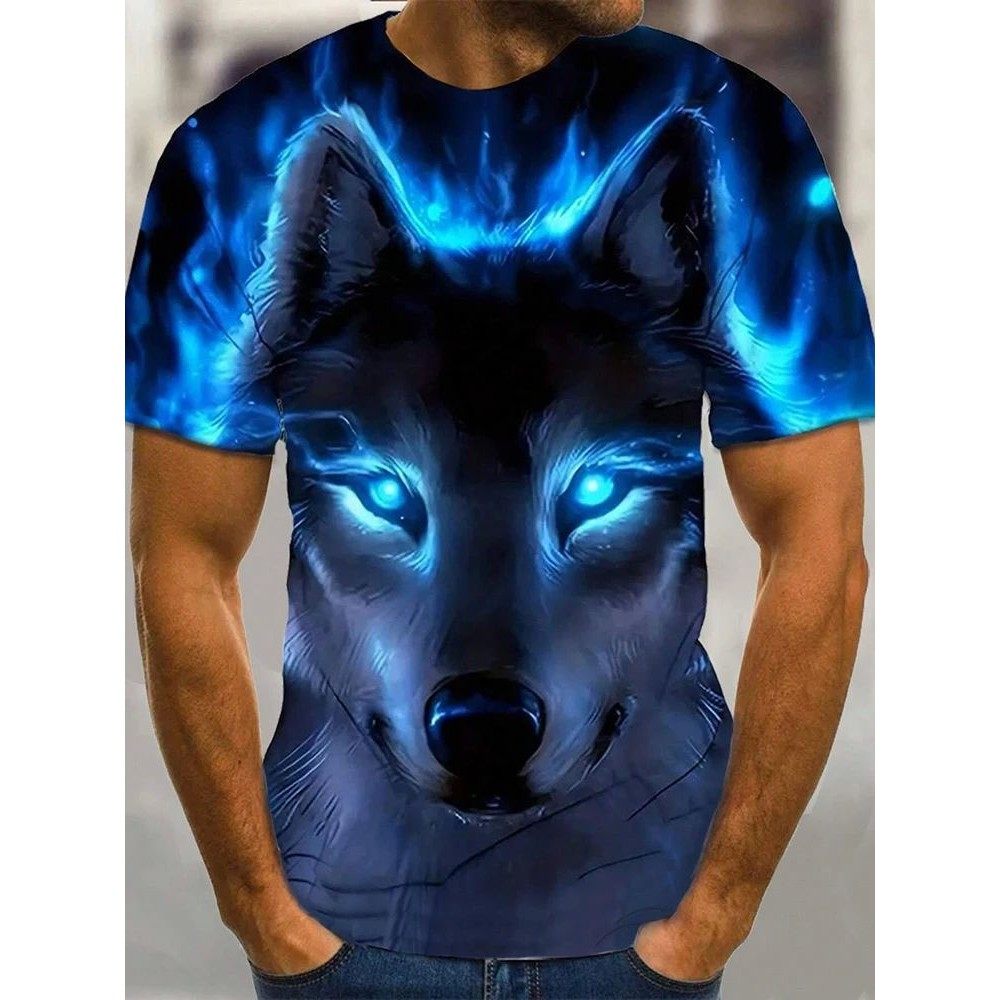 3D slim fit wolf print T-shirt for men3d修身狼图案印花 T恤男图片