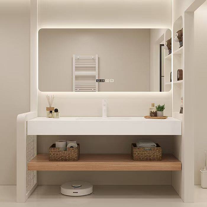 定制双层岩板无缝陶瓷浴室柜组合洗漱酒店民宿卫生间台盆一体