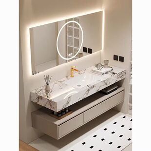 简约宝格丽酒店岩板一体陶瓷无缝浴室柜组合卫生间洗脸盆洗漱洗手