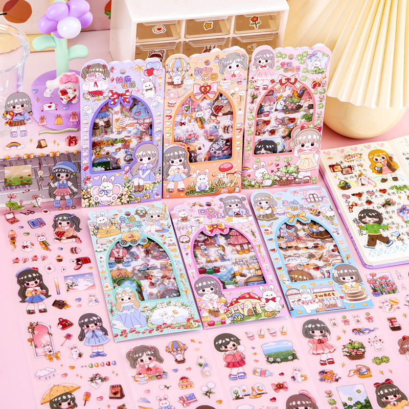 校园礼品卡通甜美女孩贴纸 儿童手账装饰素材ins咕卡贴画小奖品