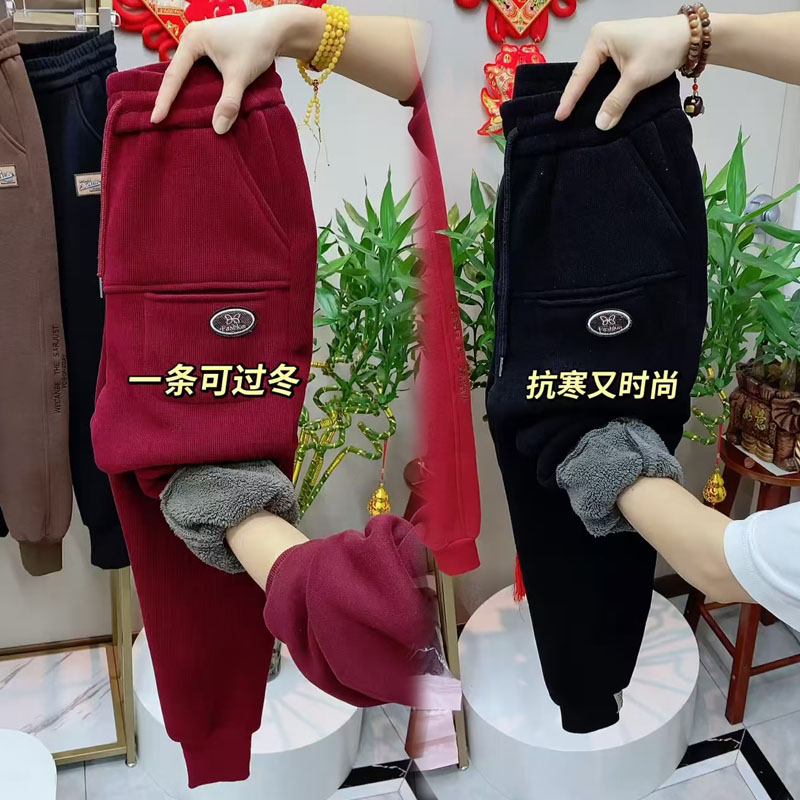 冬季新款加厚羊羔绒卫裤女韩版百搭休闲裤宽松遮肉显瘦哈伦运动裤