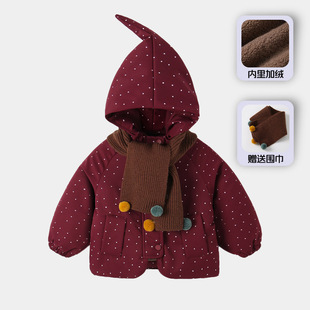 冬季新款加绒女童棉衣洋气波点棉服韩版洋气外套儿童加棉加厚棉袄