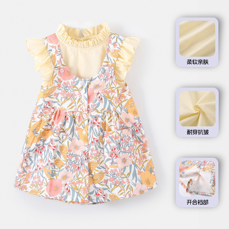 女童夏季新款洋气休闲背带裤套装儿童无袖花边上衣连体短裤两件套