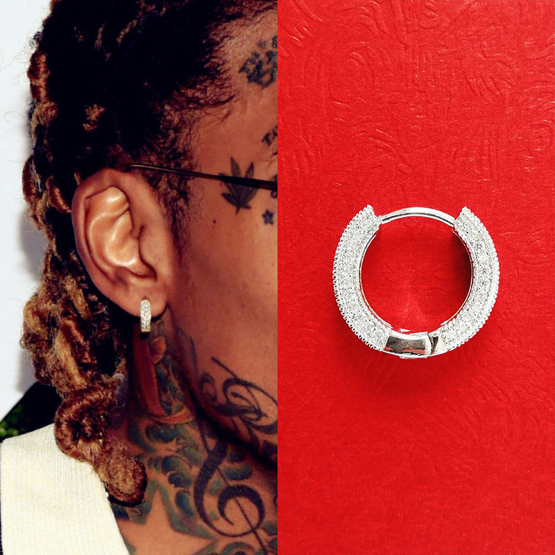 镶96颗皓石满钻欧美风嘻哈耳钉swag潮流hiphop男女耳饰bling耳环