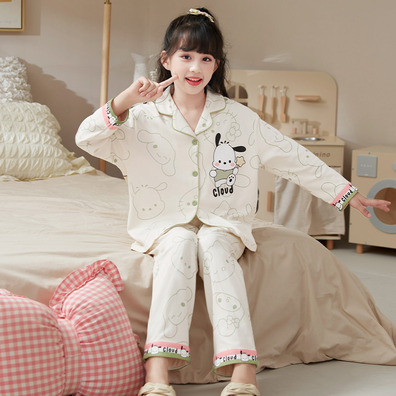 全棉母婴纯棉纯新款女童睡衣春秋季儿童女孩纯棉长袖大童洋气公主