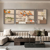 柿柿如意柿子画客厅装 饰画日式 侘寂风沙发背景墙挂画高级感三联画