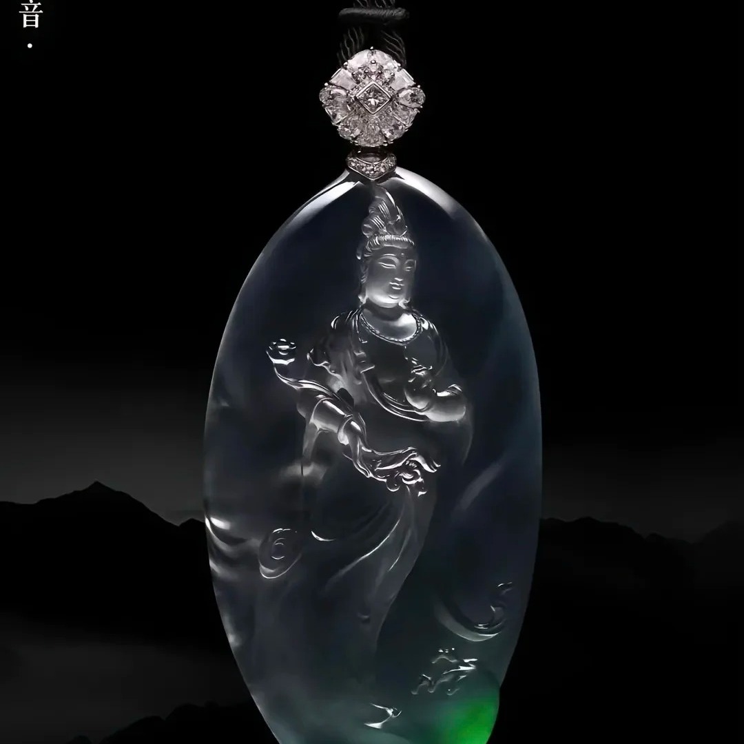 【阿奇翡翠严选】高冰飘绿翡翠观音吊坠