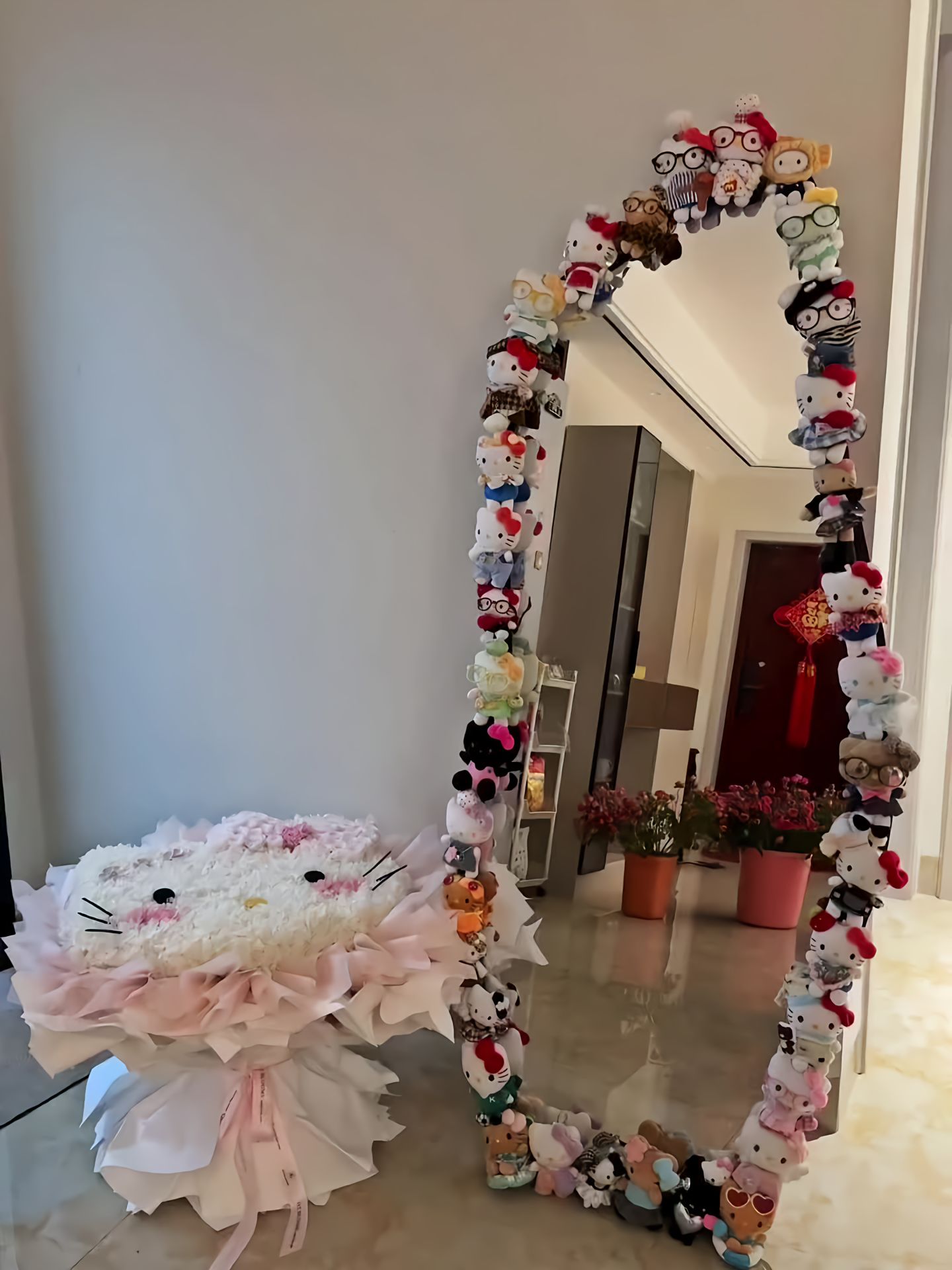 哈喽kitty镜子diy改造材料包全身镜包边创意手工落地镜边框装饰品