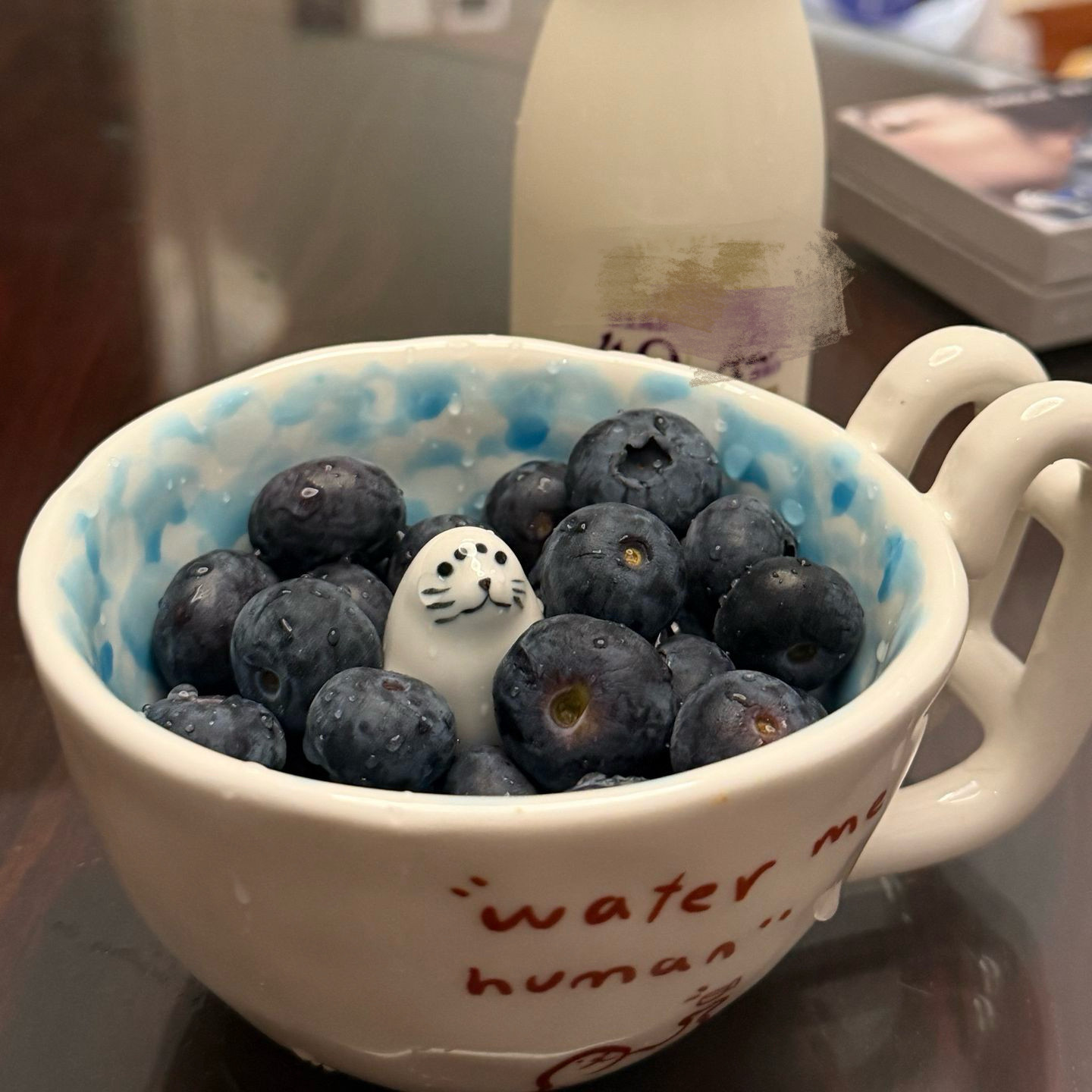 创意泳池站立海豹马克杯新款可爱陶瓷杯动漫周边牛奶咖啡杯子