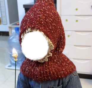 圣诞红色儿童帽子围巾披肩一体婴幼儿男女童宝宝秋冬季护耳精灵帽