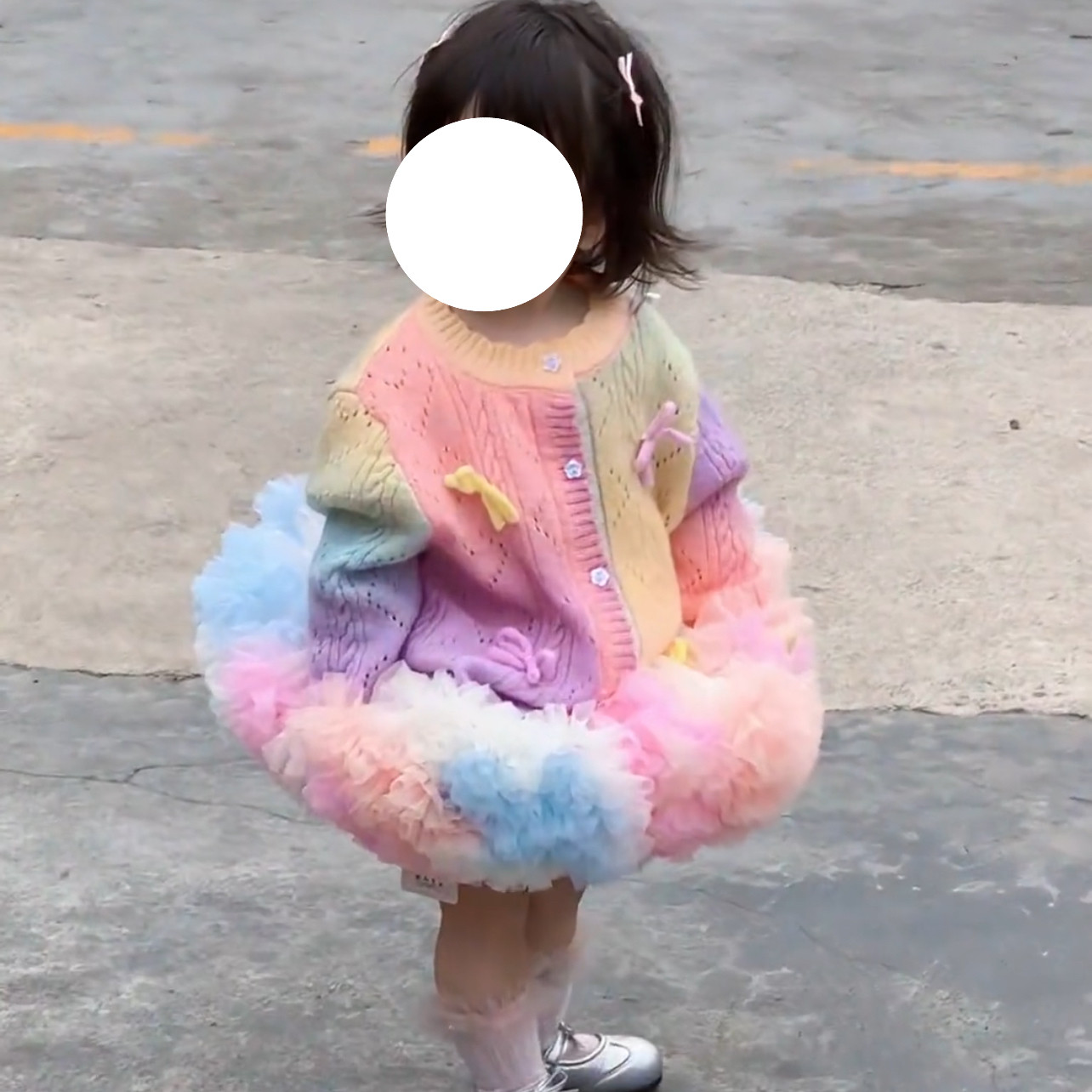 多巴胺彩色可爱可爱公主套装宝宝彩色蝴蝶结开衫超蓬凸凸裙两件套