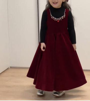 2025女童丝绒连衣裙秋冬新款洋气花童主持人礼服裙生日儿童公主裙
