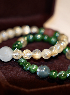 1oct 独创绿水晶手串 绿幽灵木系手串 五行半透幽灵绿手链叠戴