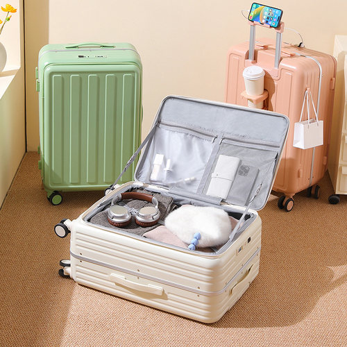 铝框万向轮前开口深仓行李箱