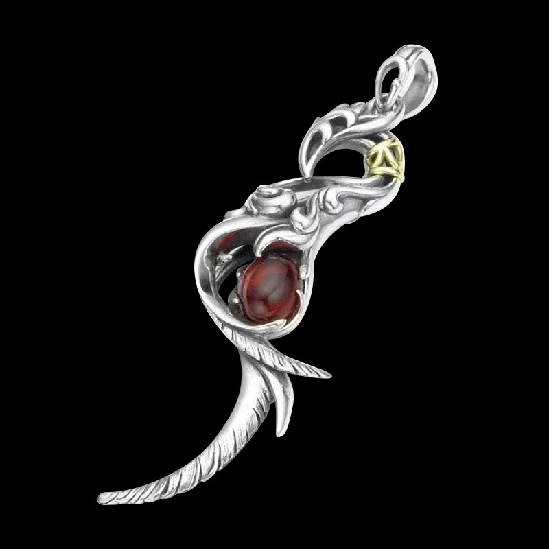 【圣先金】食火鸟925纯银镶嵌琥珀羽毛吊坠欧美艺术写实项链女潮