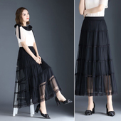 2024妈妈裙春夏季 新款 洋气仙女网纱半身裙女过膝a字花边跳舞裙子