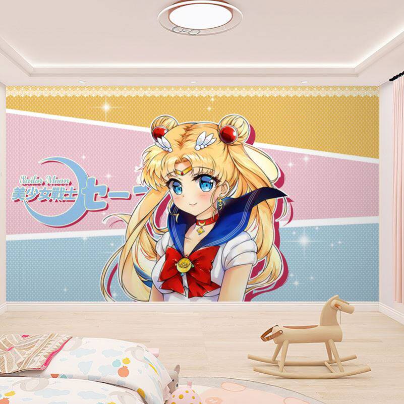 美少女战士漫画墙纸月野兔水冰月潮玩贴纸墙贴动漫黑白二次元壁纸