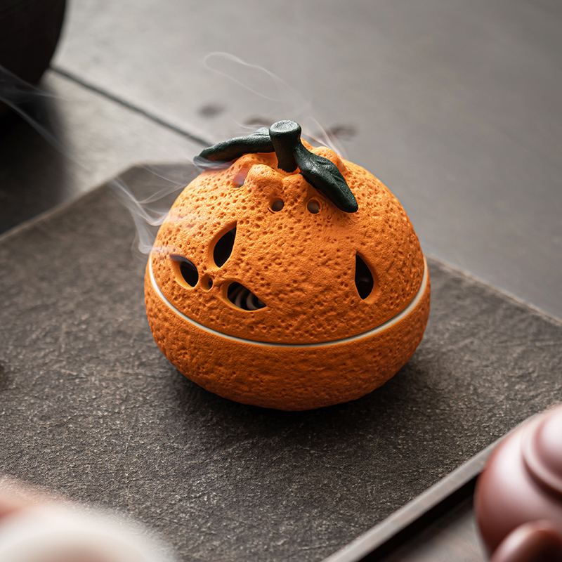 橘子香炉大吉大利香薰炉檀香家用室内陶瓷盘香炉摆件打篆香道套装