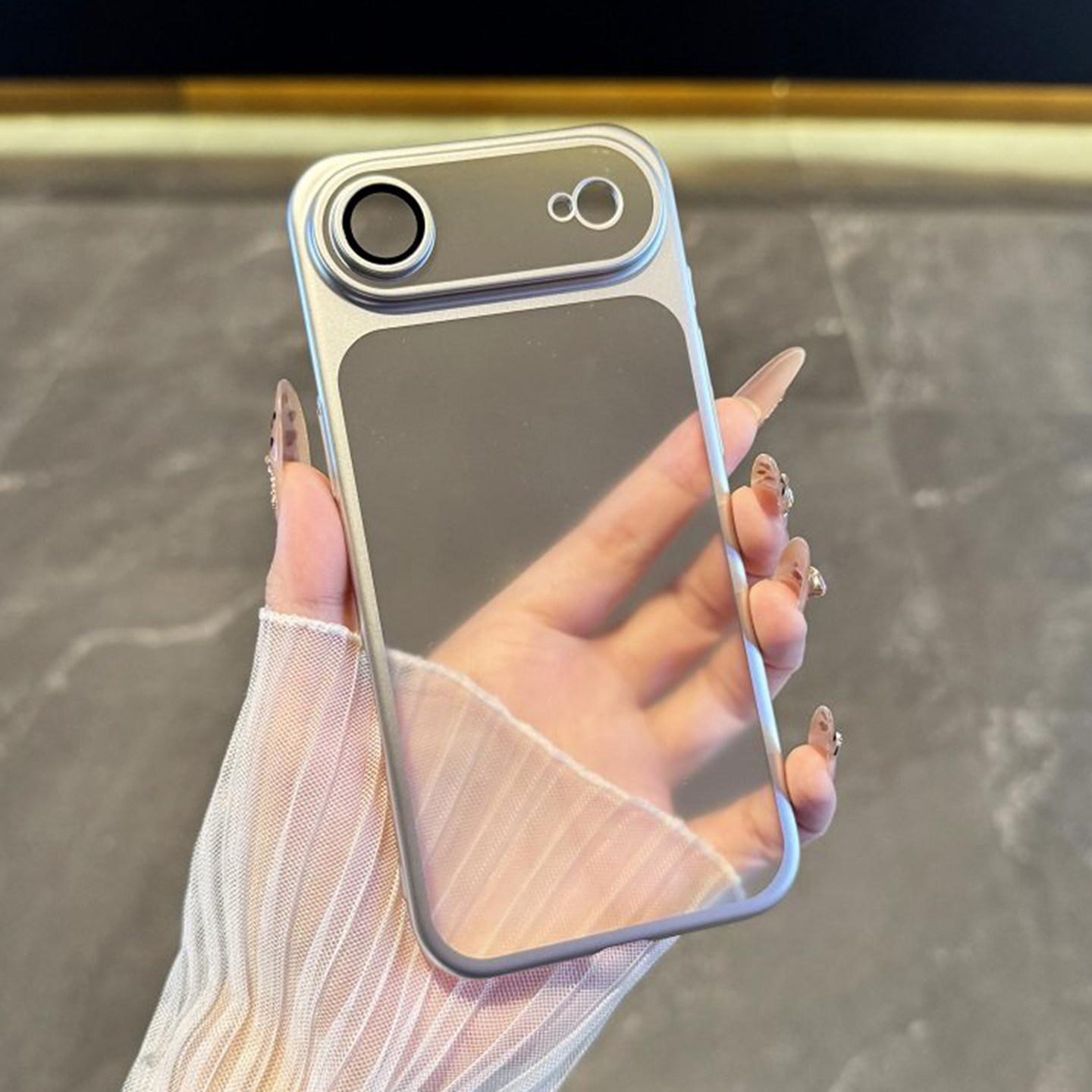 高级电镀磨砂透明pc带镜头膜全包苹果Air手机壳适用iPhone17promax亚克力16/15plus超薄14/132pro极简精孔银+
