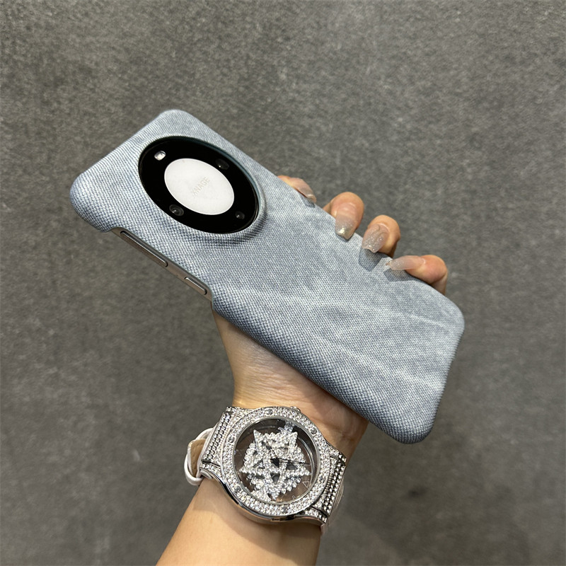 港风复古牛仔纹磁吸布料纹理防滑手汗适用华为mate70/60pro+手机壳pura80半包小米15pro散热14ultra个性潮男