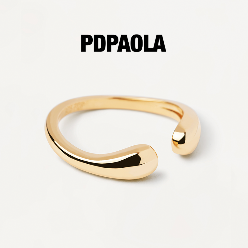 PDPAOLA素圈情侣对戒18k金开口男戒指女小众设计520礼物简约Crush