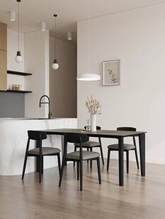 意式极简实木岩板餐桌椅组合现代家用岛台小户型长方形饭桌德利丰