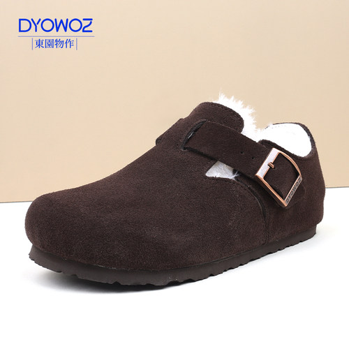 羊皮毛一体软木加绒女鞋全包复古