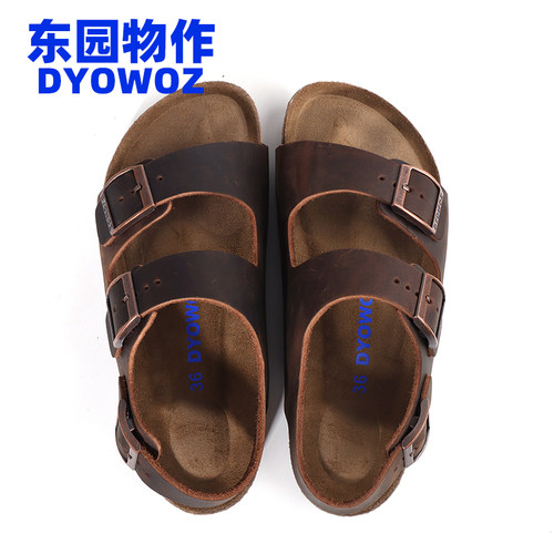 软木女凉拖鞋头层牛皮复古