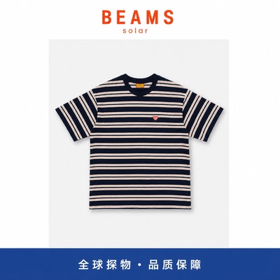 【SOLAR BEAMS】条纹小爱心刺绣短袖T恤日系休闲宽松圆领上衣T夏