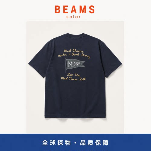 【SOLAR BEAMS】MADNESS 刺绣印花旗帜图案短袖余文乐宽松落肩T恤
