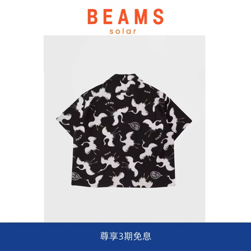 【现货】SOLAR BEAMS沙滩衬衫仙鹤印花夏透气复古夏威夷满印短袖