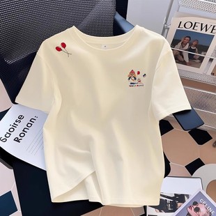 纯棉设计感短袖 品牌外贸专柜撤回清仓捡漏 T恤女宽松圆领正肩上衣