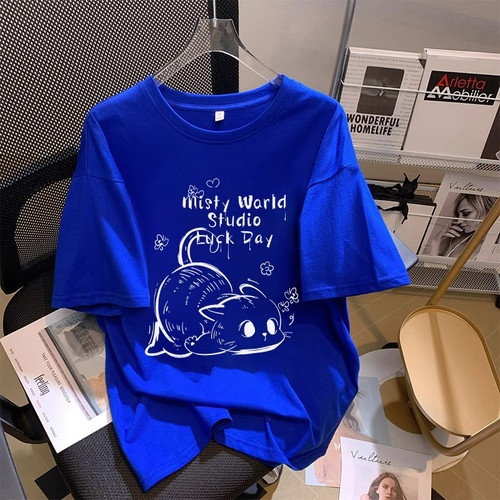 品牌外贸~剪标捡漏专柜余单夏季纯棉猫咪印花男女短袖T恤显白上衣