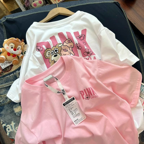 广州十三行外贸订单~夏季纯棉美式潮流卡通印花男女短袖T恤上衣服