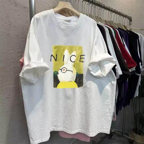 广州十三行外贸尾货~捡漏清仓夏季圆领纯棉短袖T恤复古风男女上衣