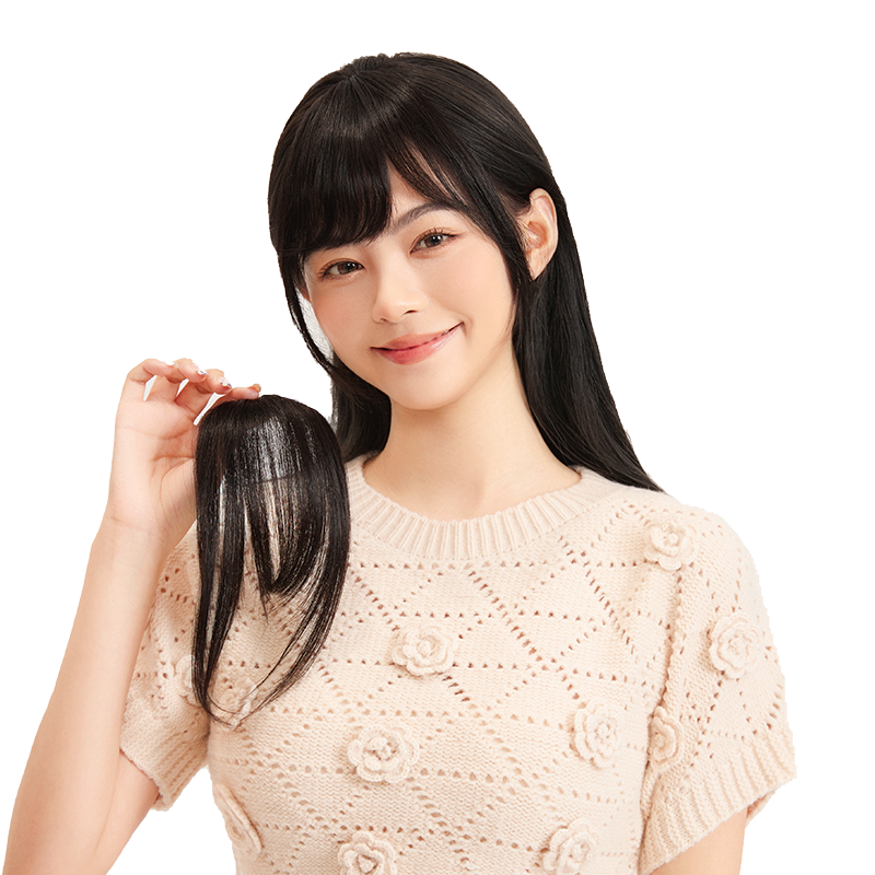 infa空气法式八字刘海片真发自然前额隐形齐刘海漫画小千代假发女